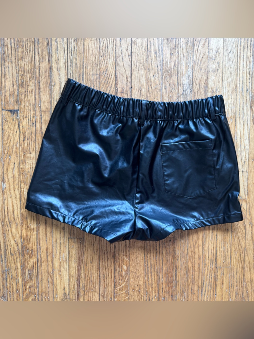 SHEIN Black Faux Leather Flat Front Shorts - Picture 2 of 5